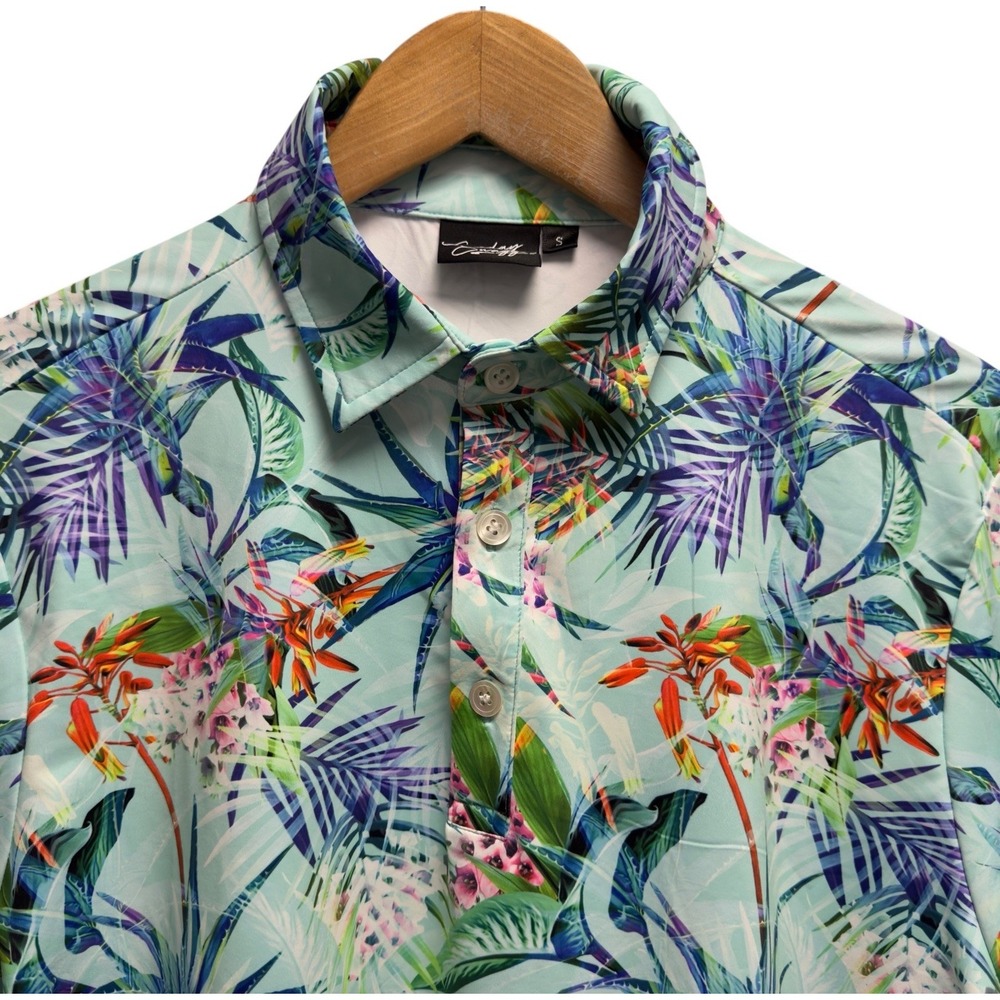 Sunday Swagger Men's Size Small Multicolor Floral Hawaiian Performance Golf Polo